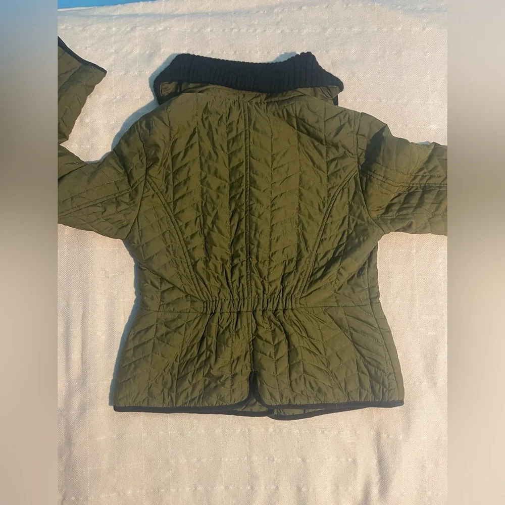 Cartonnier by Anthropologie Olive Quilted Jacket with Black Details size 6